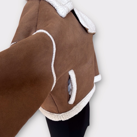Cider Faux Shearling Brown and White Cropped Biker Teddy Jacket 1X - Picture 9 of 15